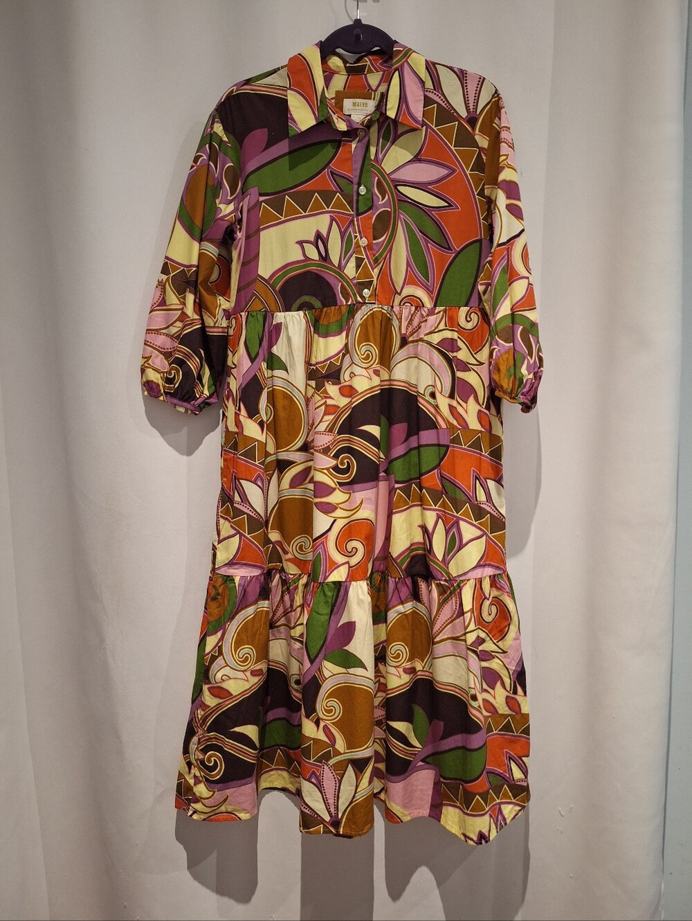 Maeve Anthropologie Tiered Bettina Midi Colorful Shirt  Dress - Picture 2 of 12